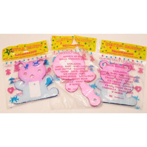 VTG Paper Garland 2 Pink & Blue Bears 1 Pink Rattle Devra Party Brooklyn NY NOS